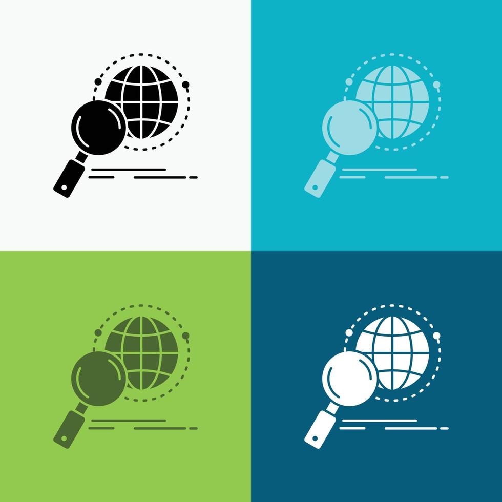 global. globe. magnifier. research. world Icon Over Various Background. glyph style design. designed for web and app. Eps 10 vector illustration