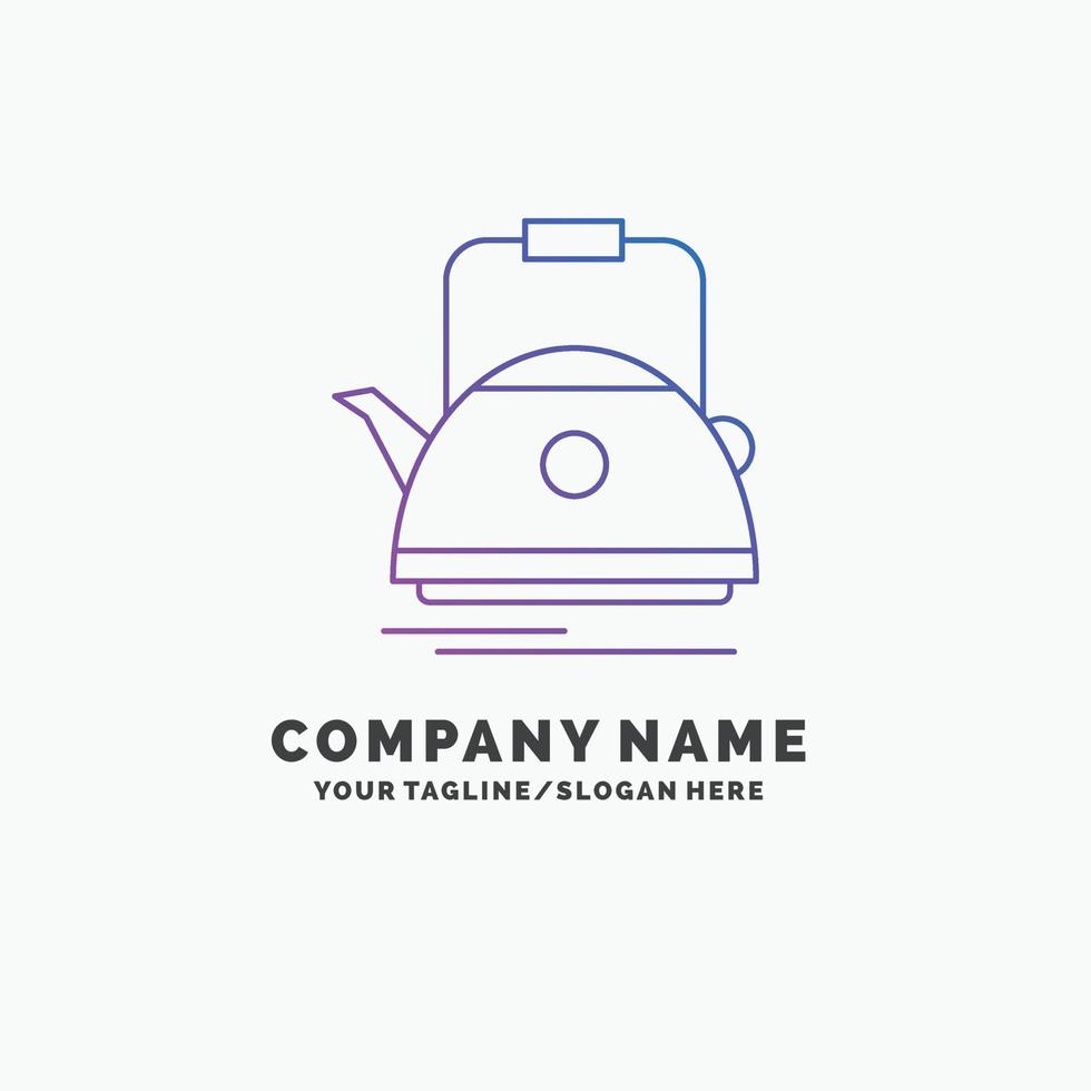 té. tetera. tetera. cámping. plantilla de logotipo de empresa púrpura pot. lugar para el eslogan vector