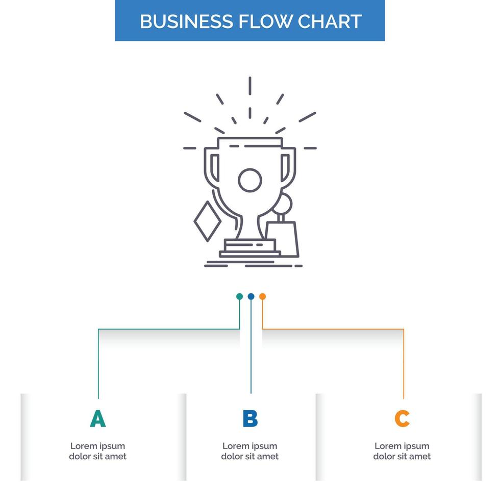 awards. game. sport. trophies. winner Business Flow Chart Design with 3 Steps. Line Icon For Presentation Background Template Place for text vector