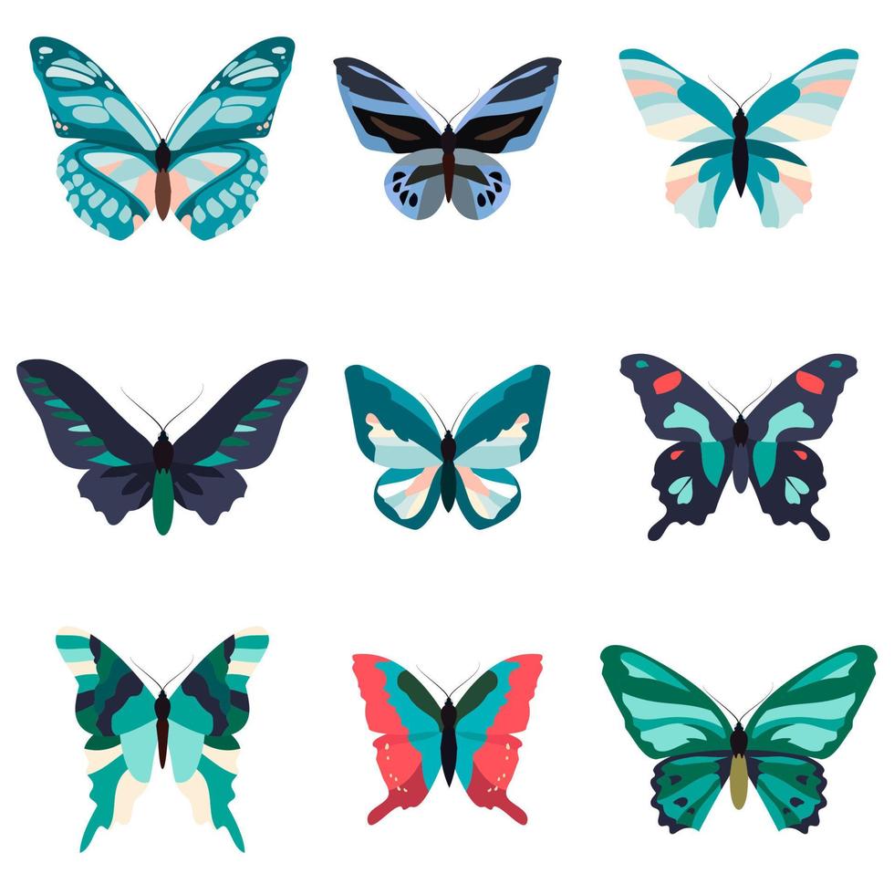 gran colección de mariposas de colores. aislado en blanco vector