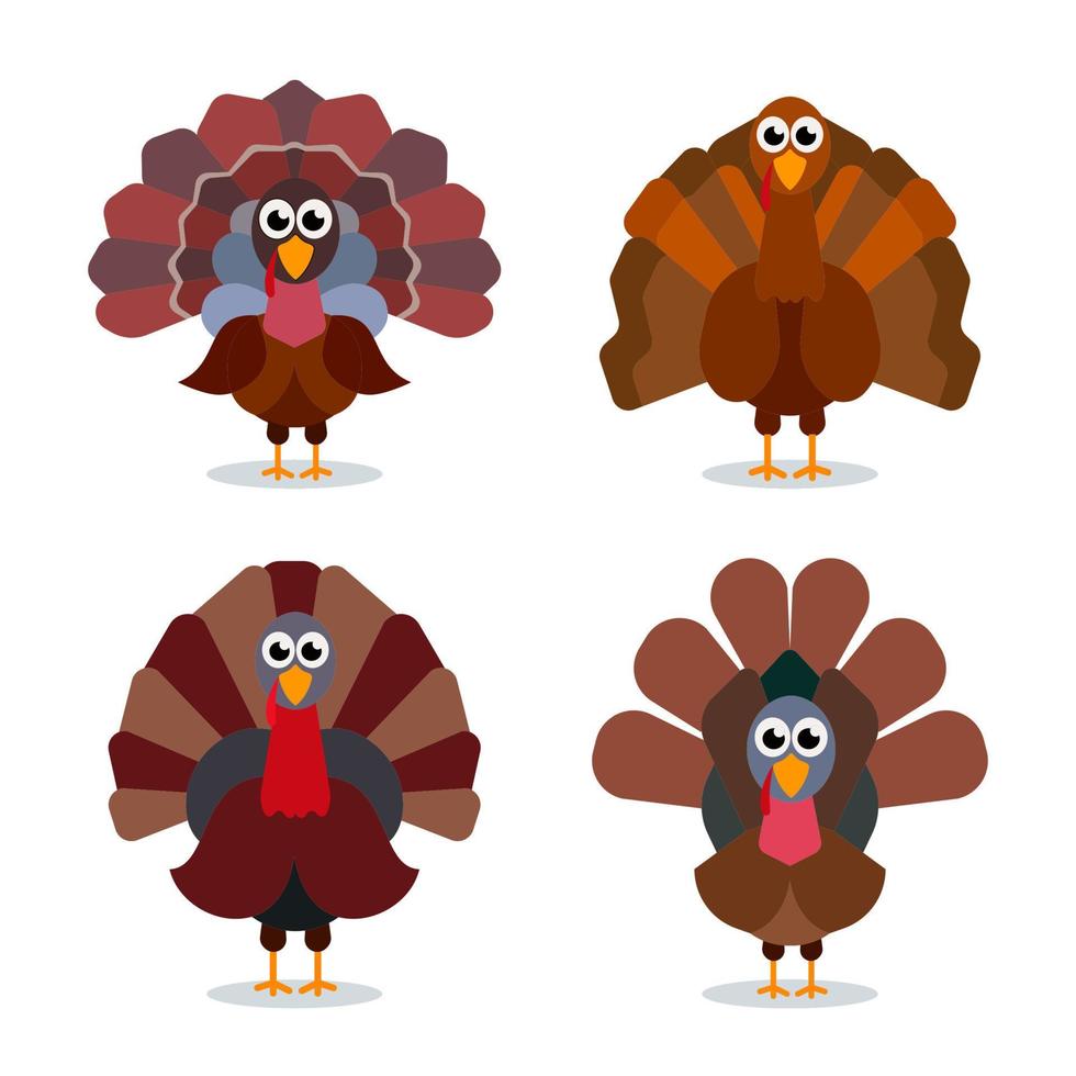 Turkey cartoon collection. Happy Thanksgiving celebration sign. Vector birds illustration