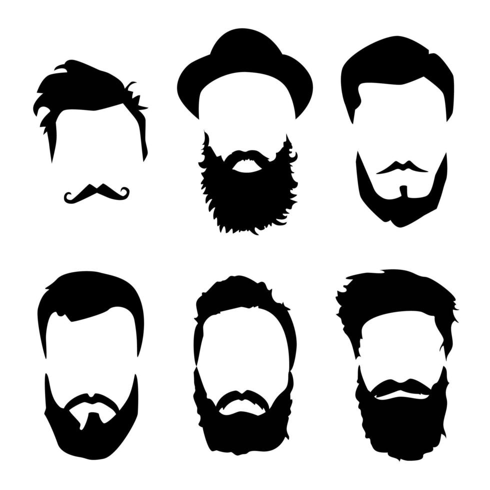 Hipster detailed hair and beards set. Fashion bearded man. Long beard with facial. isolated on white background. Vector illustration