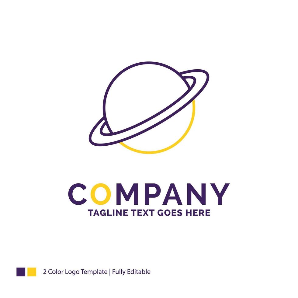 Company Name Logo Design For planet. space. moon. flag. mars. Purple and yellow Brand Name Design with place for Tagline. Creative Logo template for Small and Large Business. vector