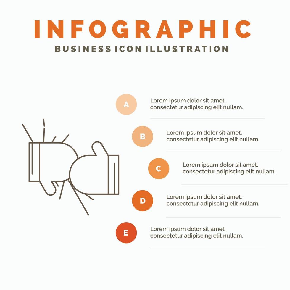 caja. boxeo. competencia. lucha. plantilla de infografía de guantes para sitio web y presentación. icono de línea gris con ilustración de vector de estilo infográfico naranja