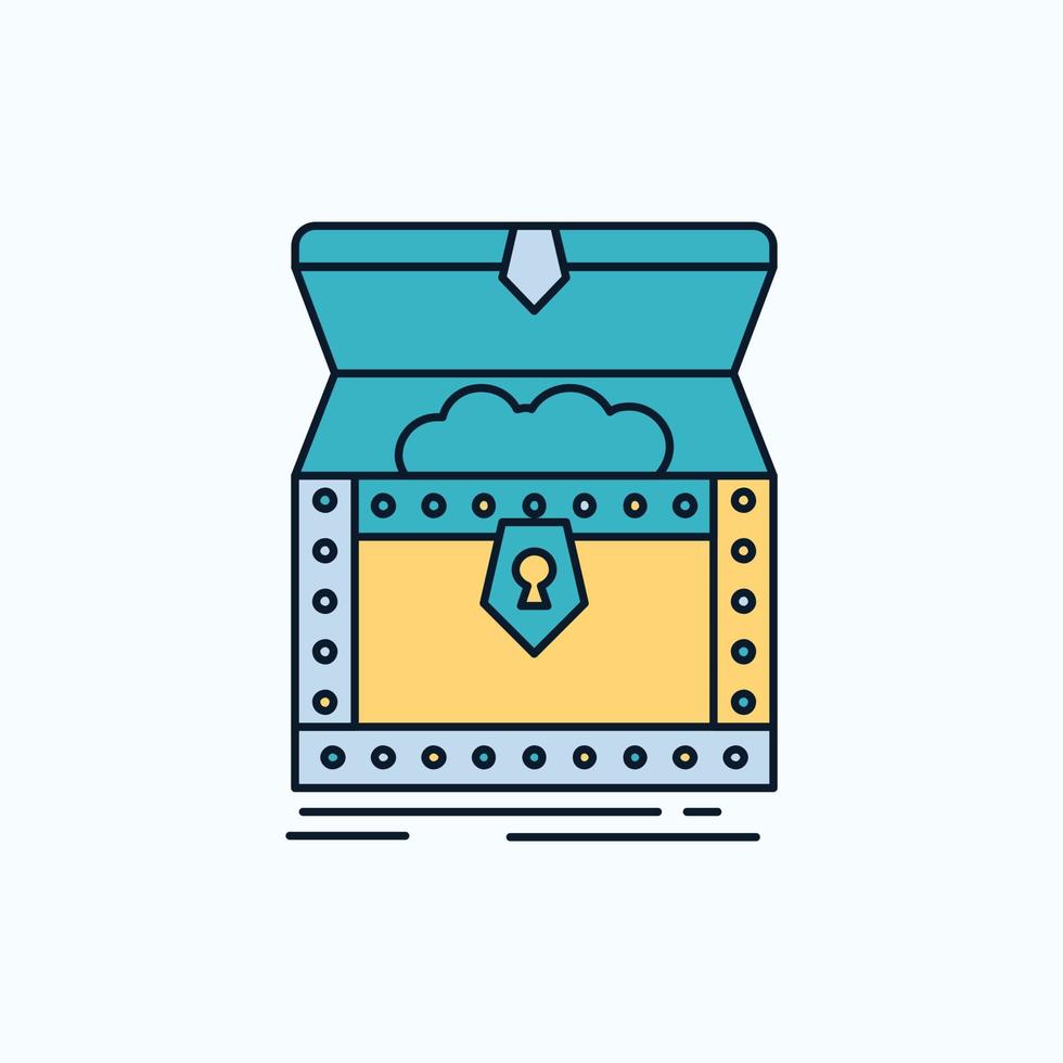 Box. chest. gold. reward. treasure Flat Icon. green and Yellow sign and symbols for website and Mobile appliation. vector illustration