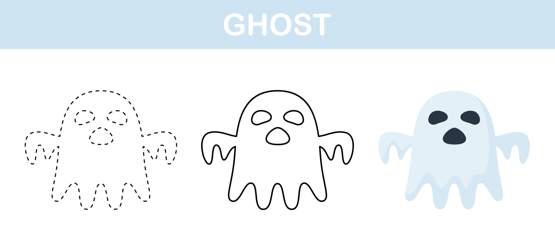 Ghost tracing and coloring worksheet for kids 13037730 Vector Art at