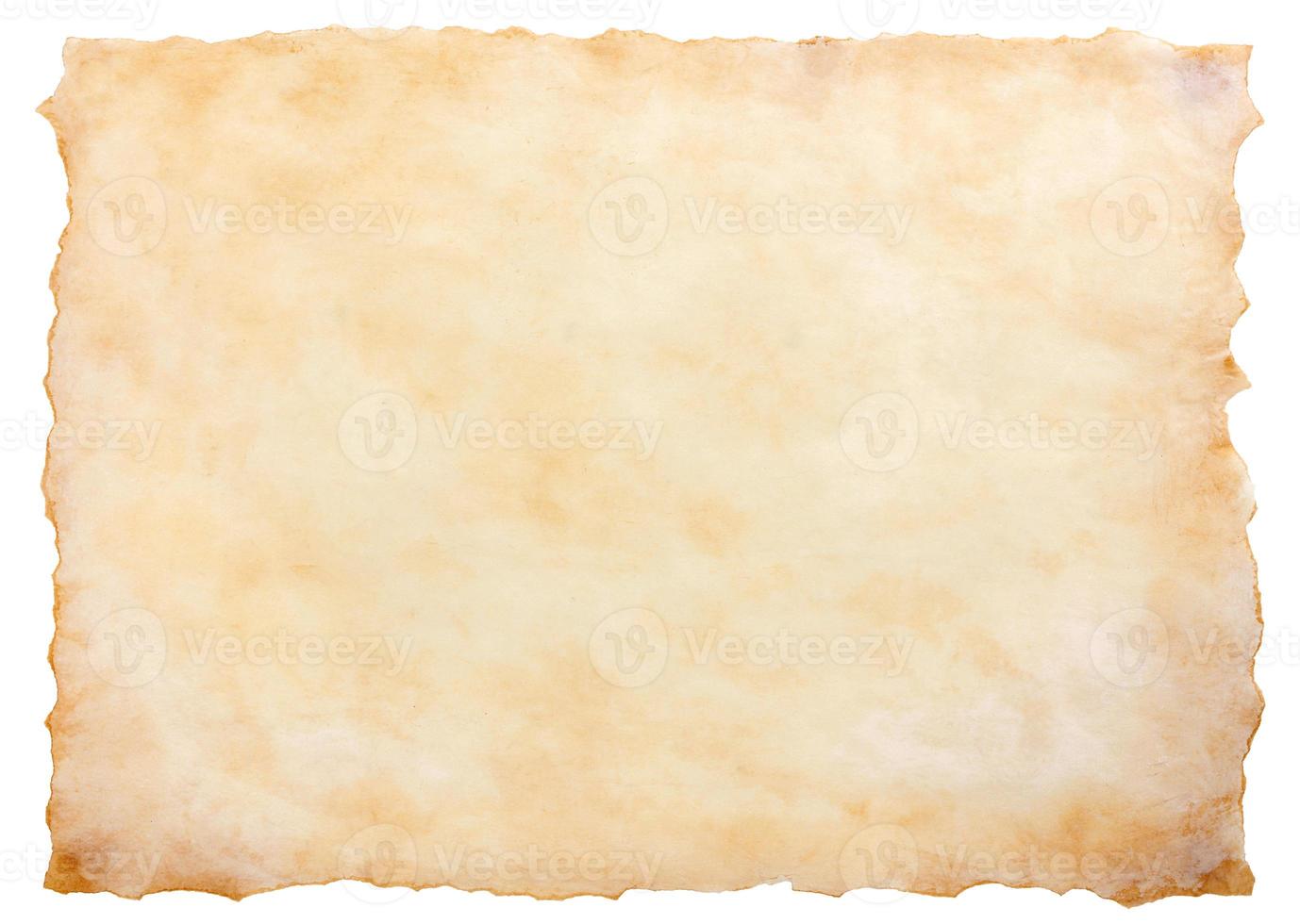 old parchment paper sheet vintage aged or texture isolated on white background photo