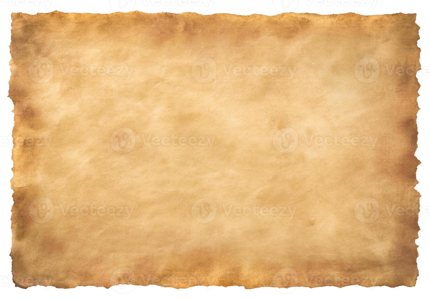 old parchment paper sheet vintage aged or texture isolated on white background photo