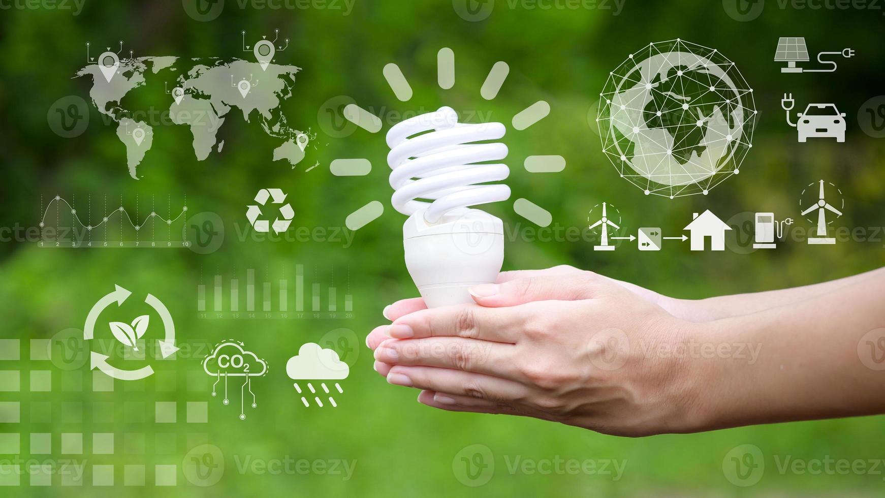 light bulb on green background , Ecological technology , Save earth concept photo