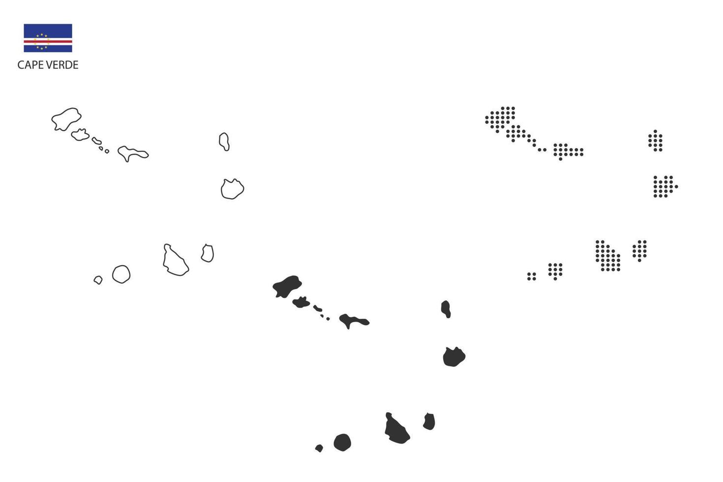 3 versions of Cape Verde map city vector by thin black outline simplicity style, Black dot style and Dark shadow style. All in the white background.