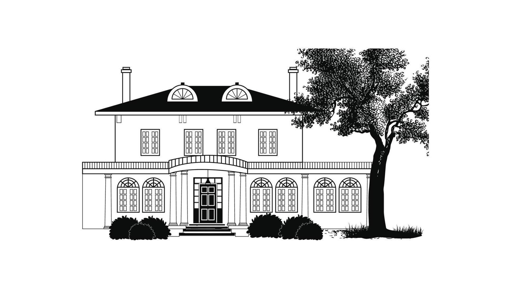 Old Historical Grand Building Castle Outline Illustration Vectorart Black and White vector