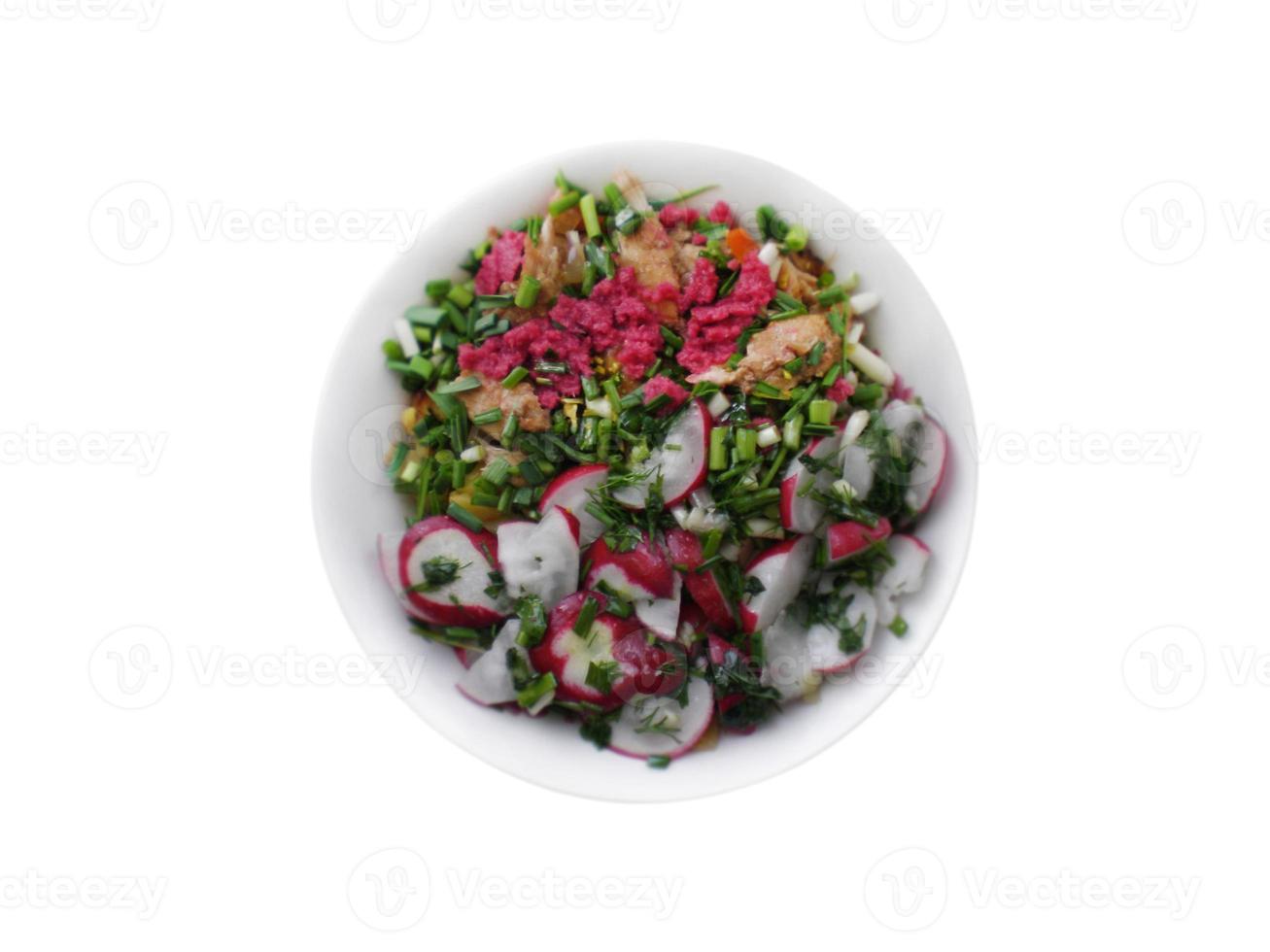 Salad  with radishes and roasted chikens photo