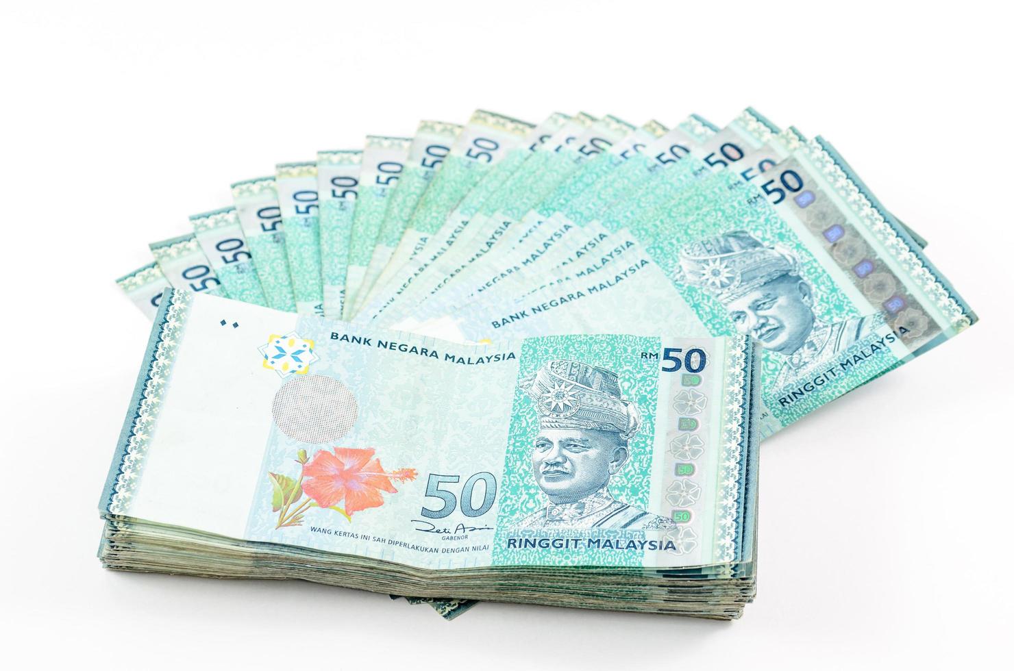 Malaysian currency on white background photo