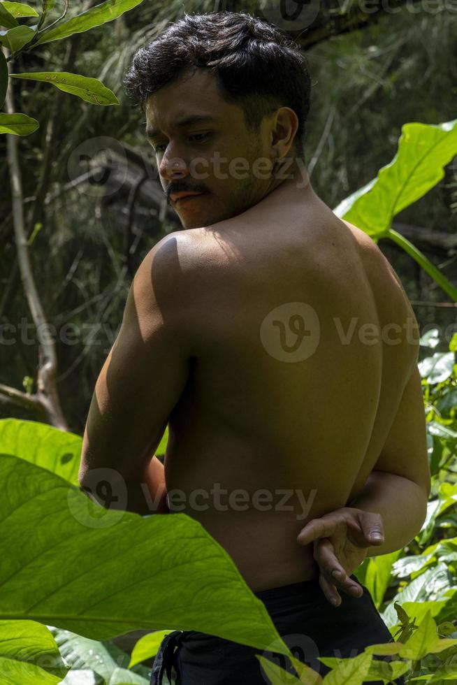 Lifestyle man yoga exercise and pose for healthy life. Young man or people pose balance body vital zen meditation for workou photo