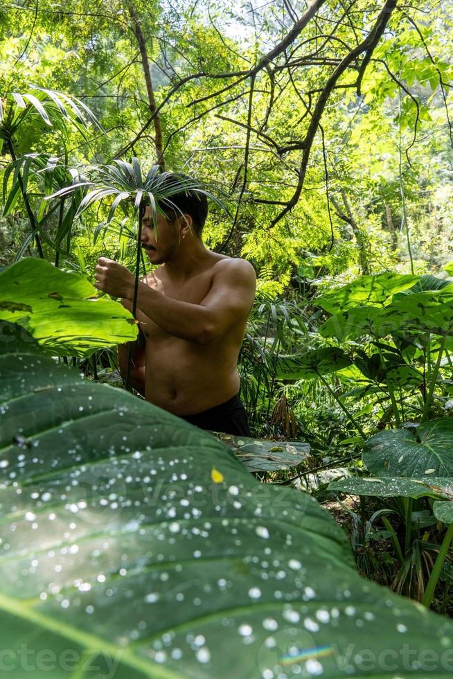 Yoga meditation outdoors. Glowing seven all chakra. man practice yoga, mexico, gualdajara photo