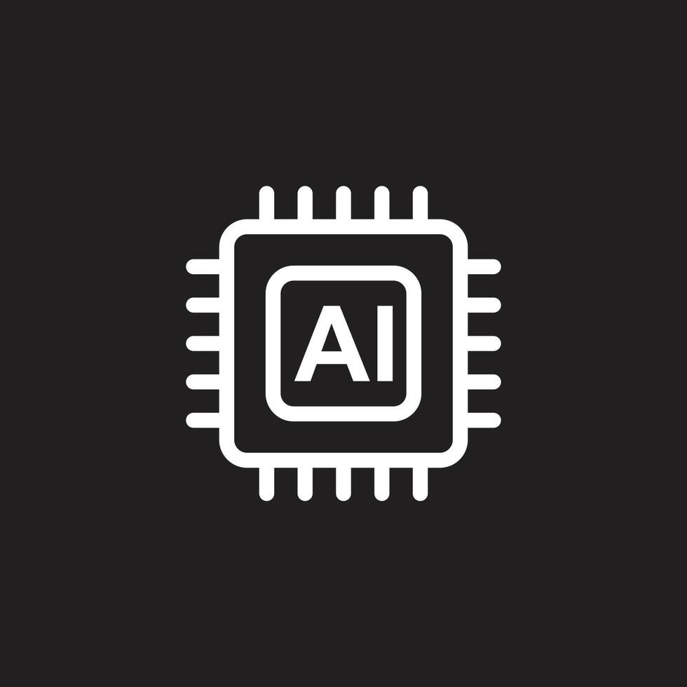 eps10 blanco vector chip ai cerebro inteligencia artificial línea icono aislado sobre fondo negro. símbolo de procesador ai en un estilo moderno y plano simple para el diseño de su sitio web, logotipo y aplicación móvil