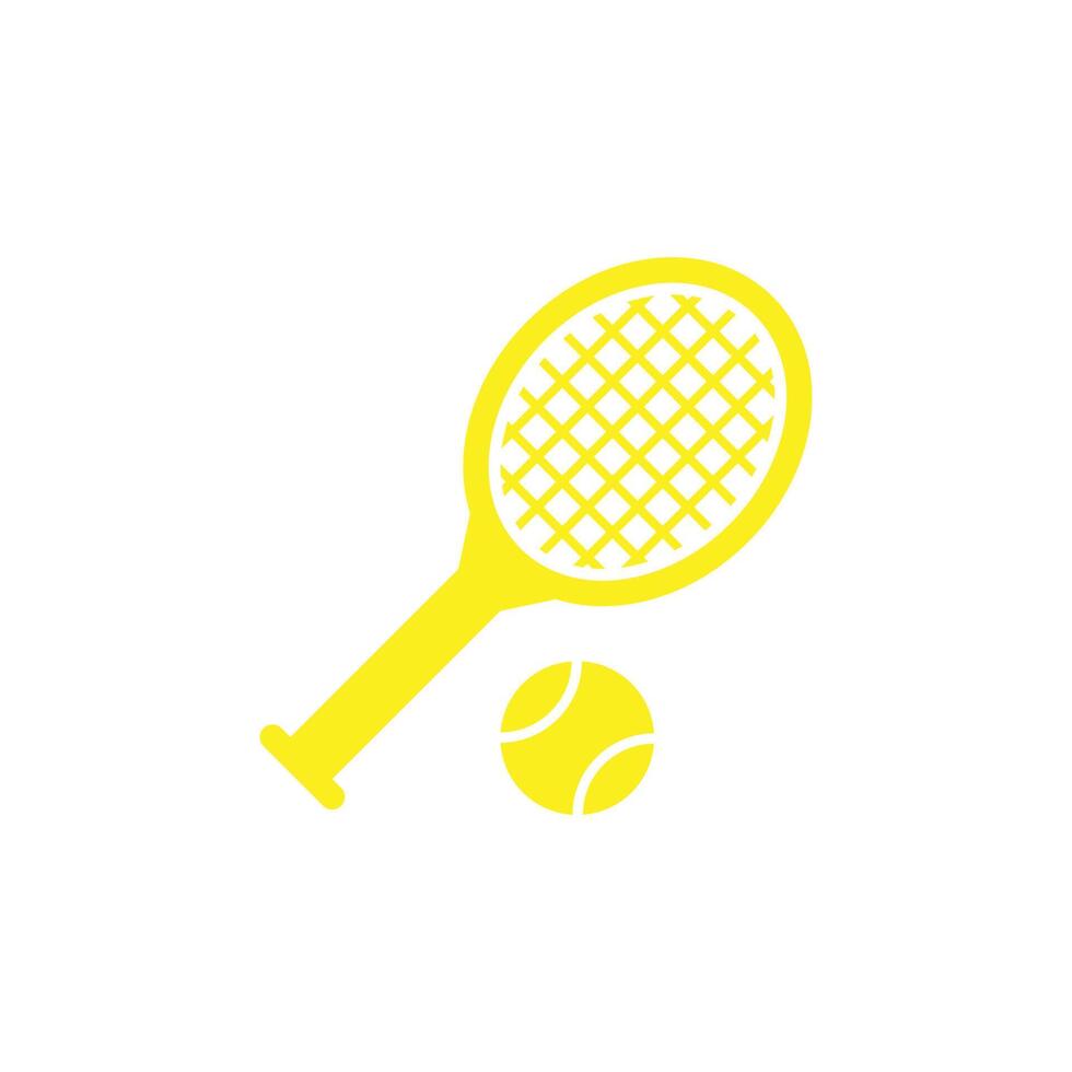 eps10 vector amarillo pelotas de tenis y raqueta de tenis icono de arte abstracto aislado sobre fondo blanco. símbolo deportivo en un estilo moderno y sencillo para el diseño de su sitio web, logotipo y aplicación móvil