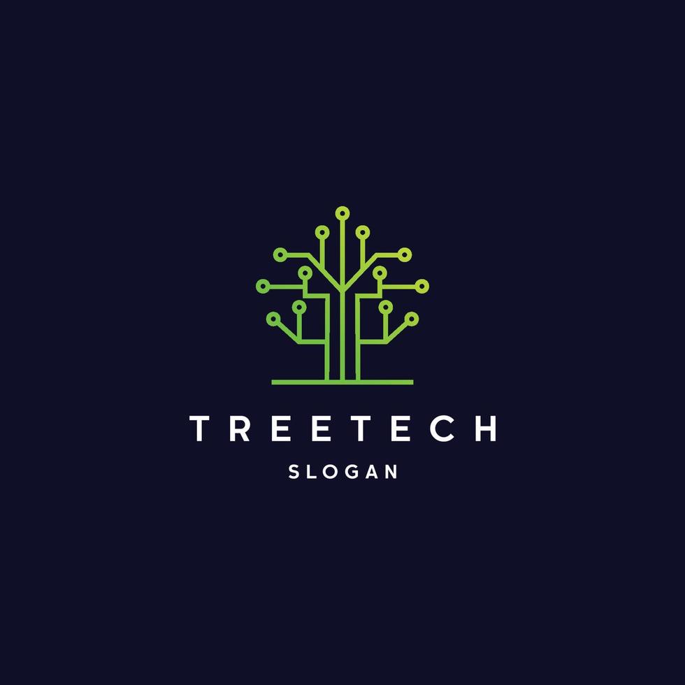 plantilla de diseño plano de icono de logotipo de tecnología de árbol vector