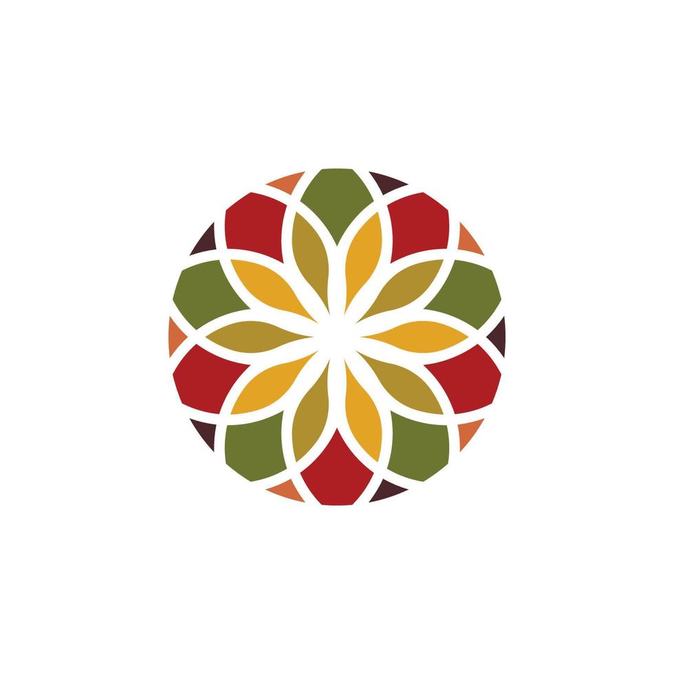 Traditional Asian Colorful Floral Pattern Stained Glass Mosaic Tiles Logo design inspiration vector