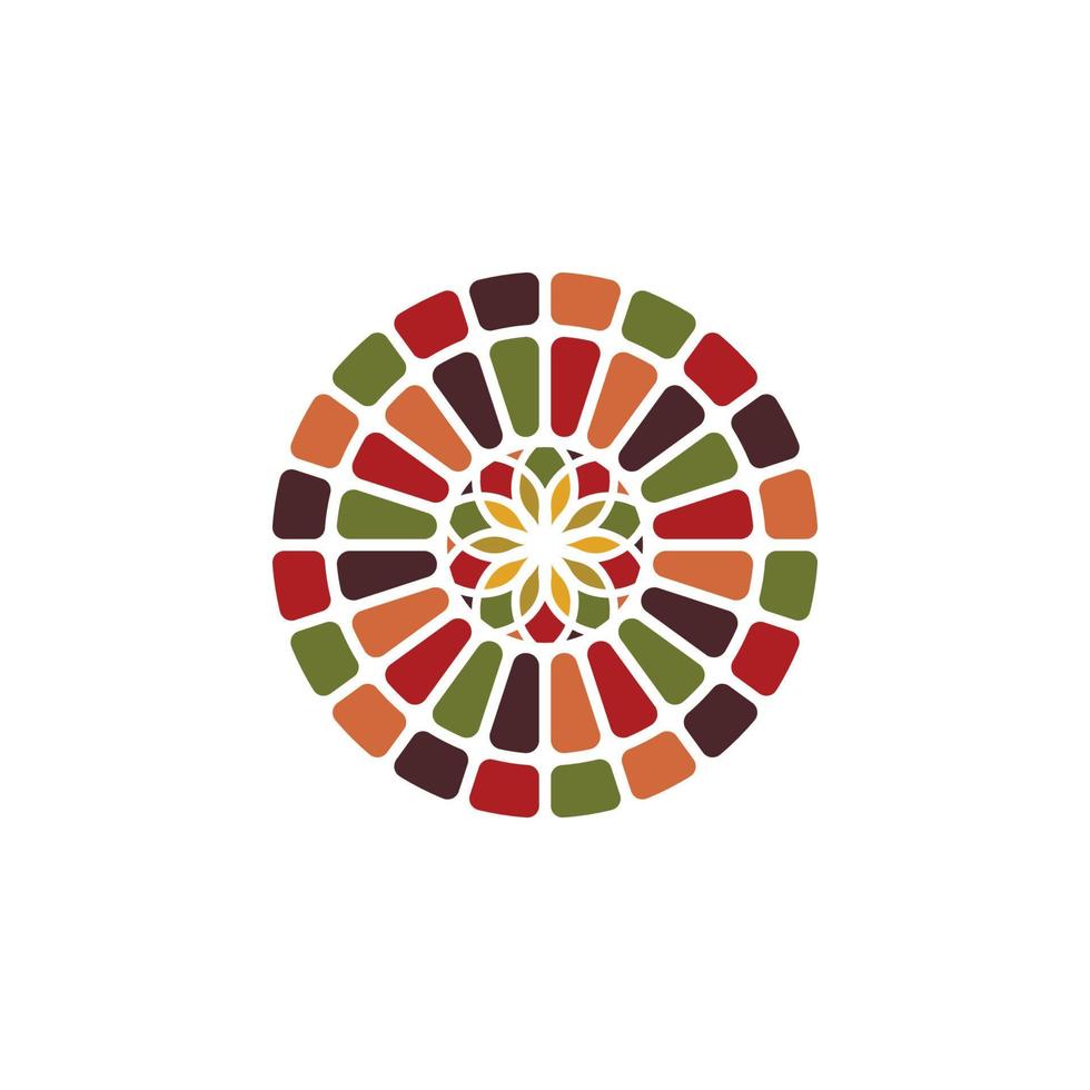 Traditional Asian Colorful Floral Pattern Stained Glass Mosaic Tiles Logo design inspiration vector