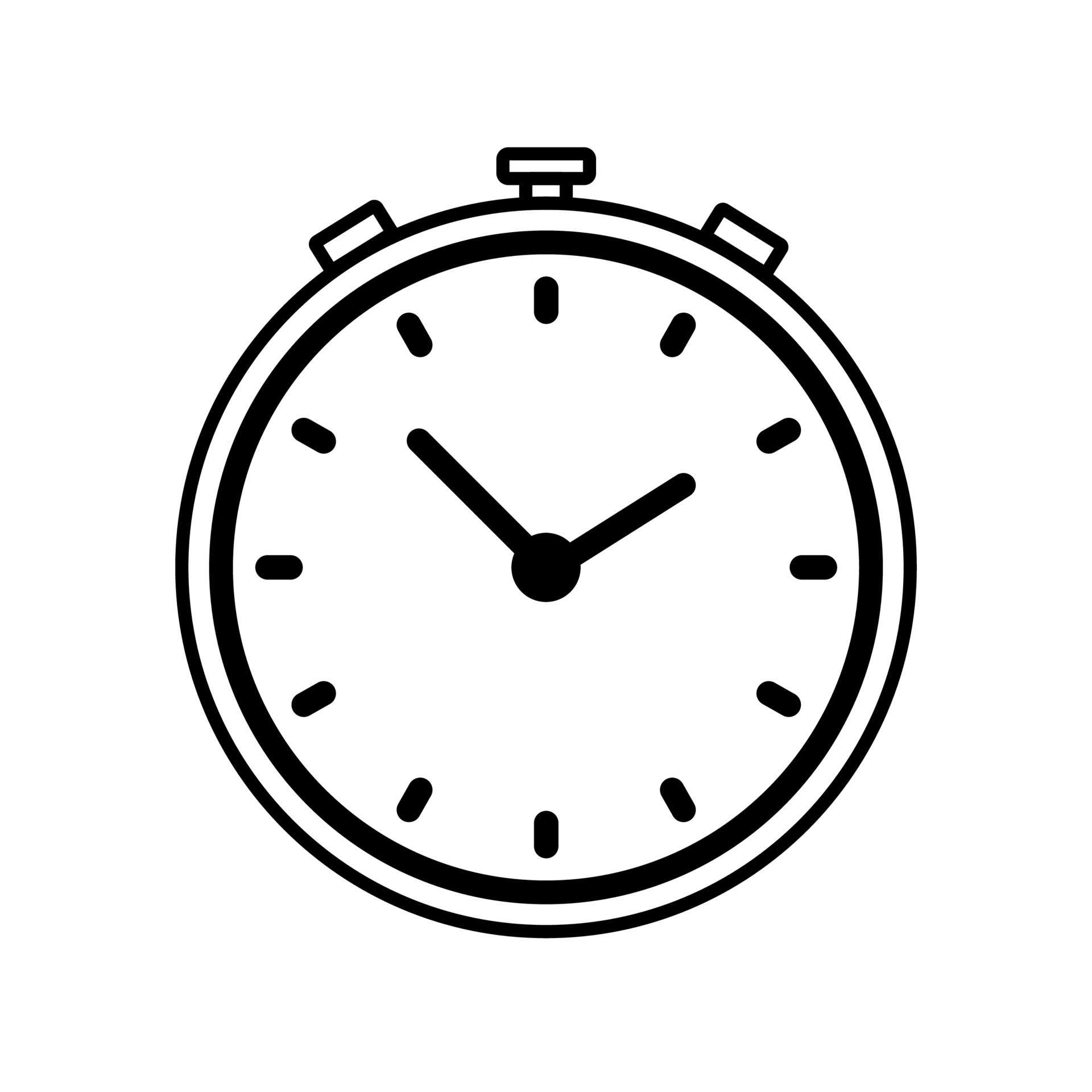 Stopwatch round clock icon, white transparent clock face arrow icon