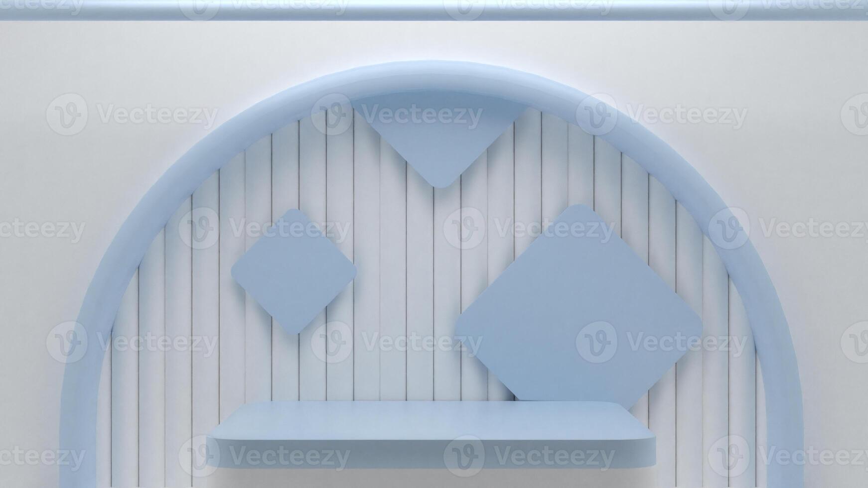 A blue shelf with a diamond shape on it photo