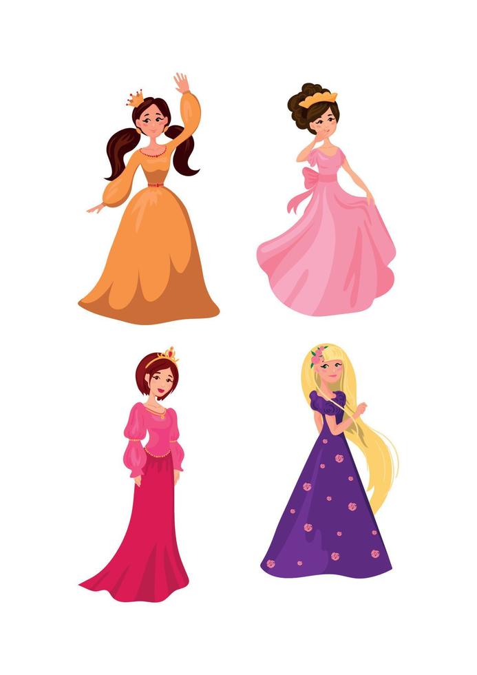 conjunto de princesas de dibujos animados vector