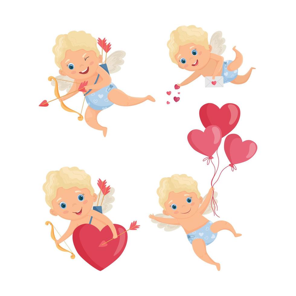 Illustrations with cartoon cupid vector