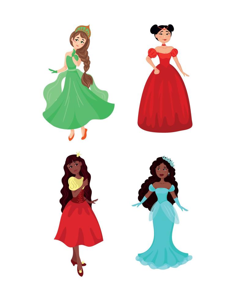 conjunto de princesas de dibujos animados vector