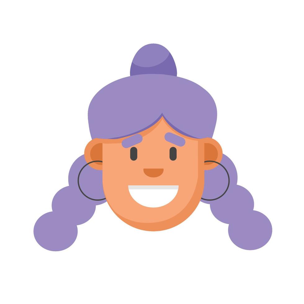 Purple hair flat style girl face. Minimalism, digital illustration vector