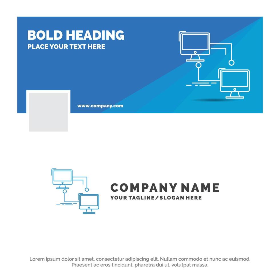 Blue Business Logo Template for local. lan. connection. sync. computer. Facebook Timeline Banner Design. vector web banner background illustration