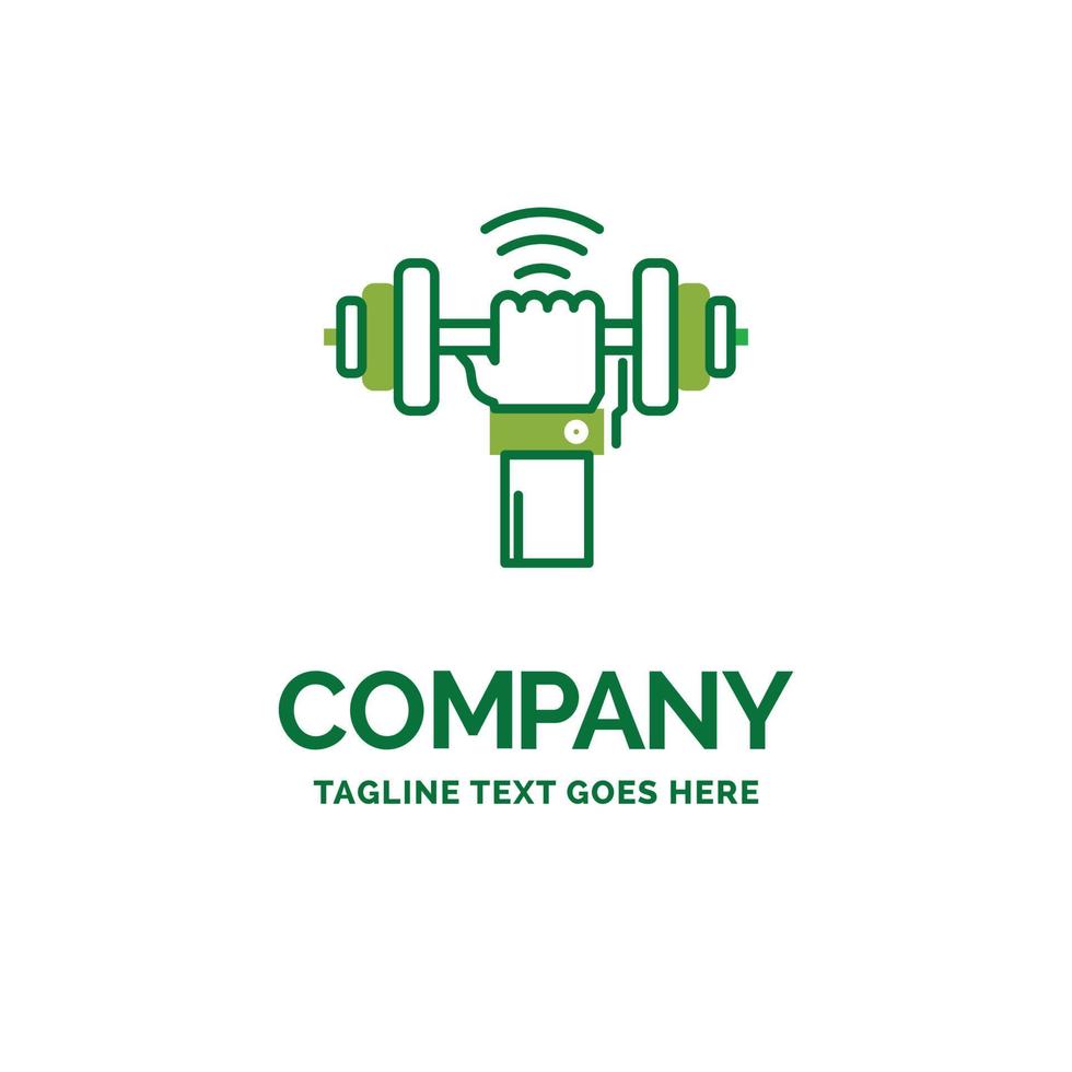 Dumbbell. gain. lifting. power. sport Flat Business Logo template. Creative Green Brand Name Design. vector