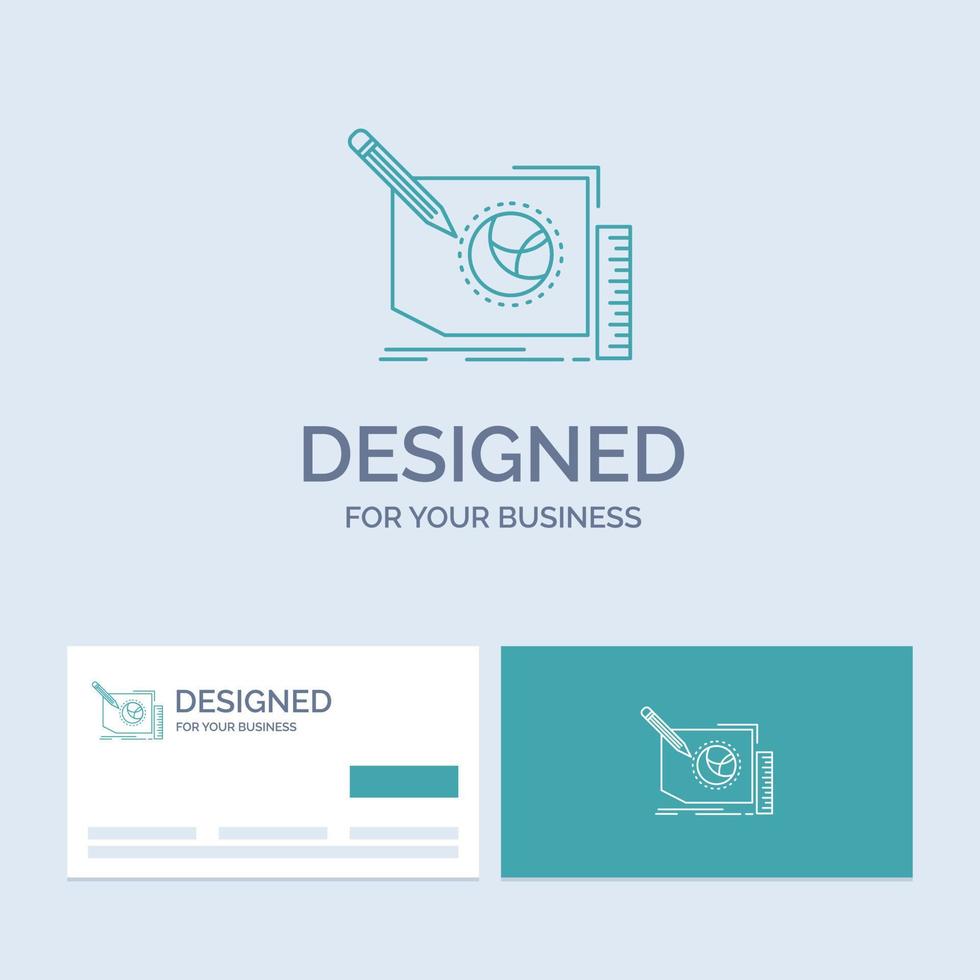 contenido. diseño. cuadro. página. símbolo de icono de línea de logotipo de negocio de texto para su negocio. tarjetas de visita turquesa con plantilla de logotipo de marca vector