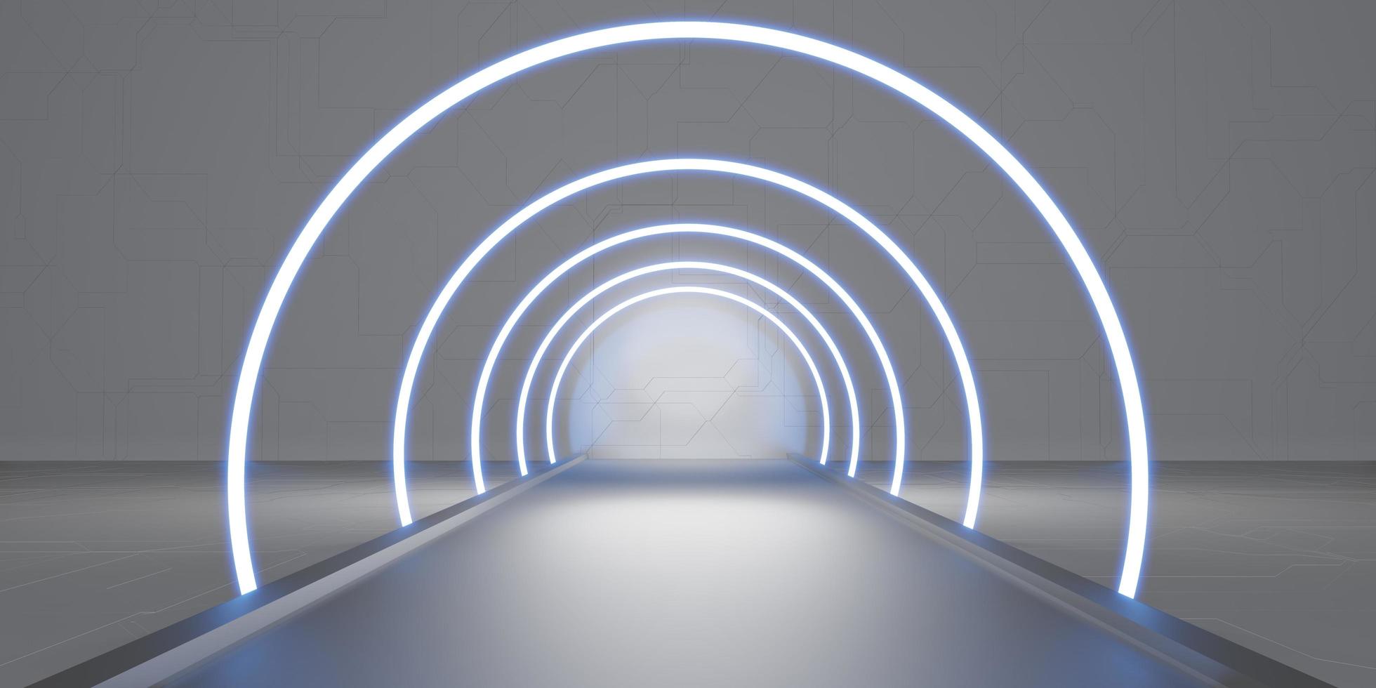 Abstract tunnel corridor with rays of light and new highlights Abstract  background neon Scene with rays and lines Round arch light in motion night 3D illustration photo