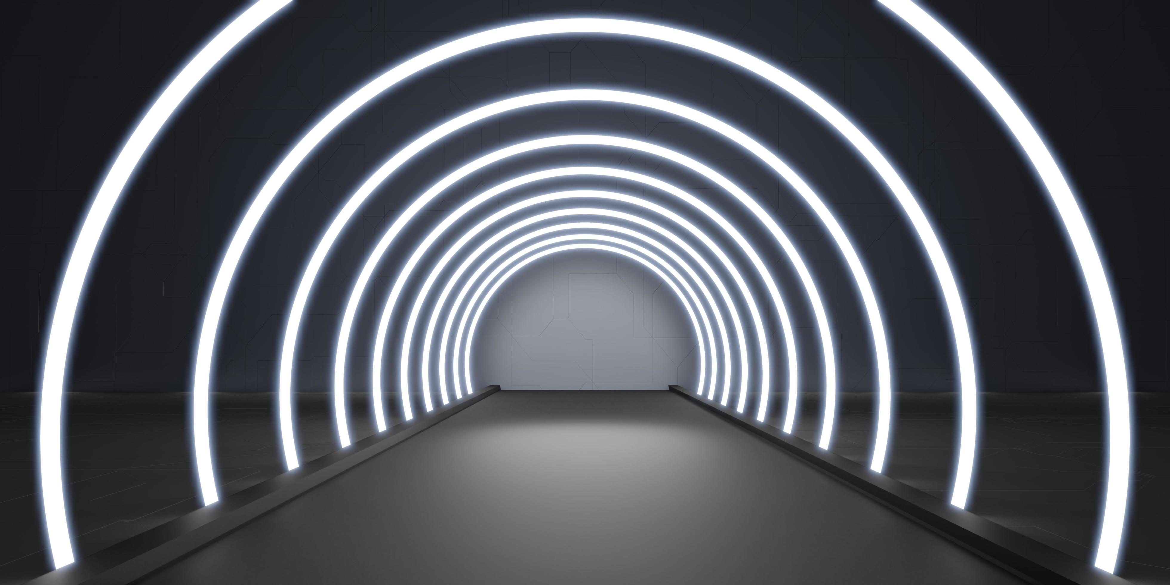 Abstract tunnel corridor with rays of light and new highlights Abstract