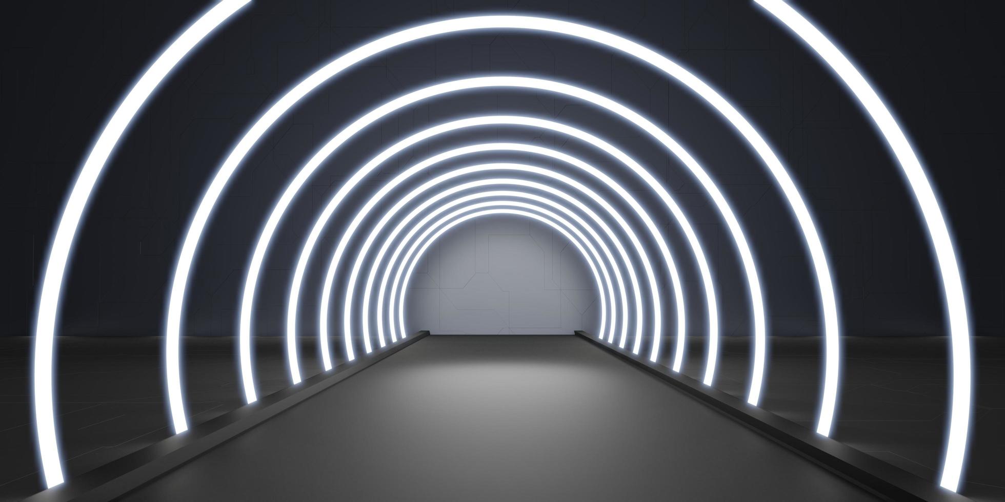Abstract tunnel corridor with rays of light and new highlights Abstract  background neon Scene with rays and lines Round arch light in motion night 3D illustration photo