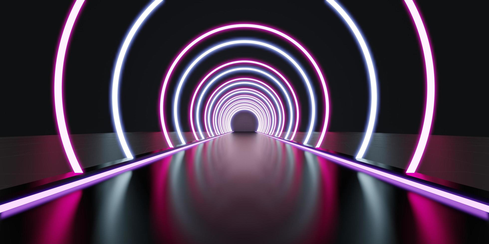 Abstract tunnel corridor with rays of light and new highlights Abstract  background neon Scene with rays and lines Round arch light in motion night 3D illustration photo