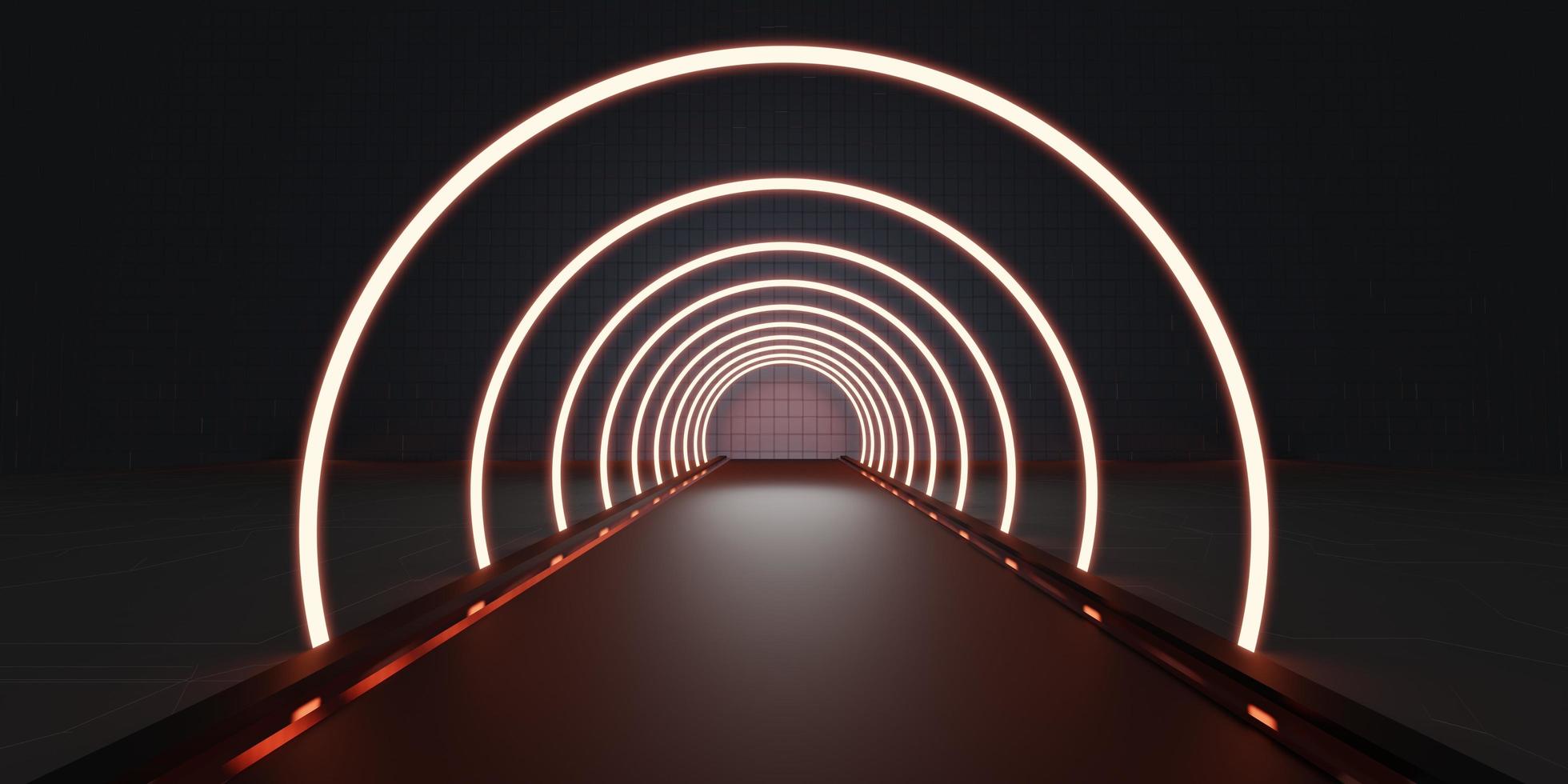 Abstract tunnel corridor with rays of light and new highlights Abstract  background neon Scene with rays and lines Round arch light in motion night 3D illustration photo