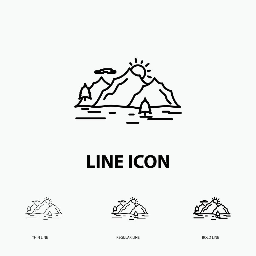 Mountain. hill. landscape. nature. tree Icon in Thin. Regular and Bold Line Style. Vector illustration