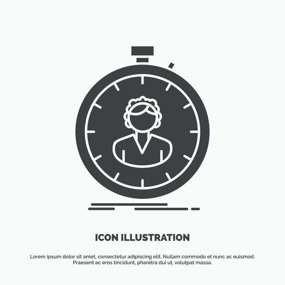 fast. speed. stopwatch. timer. girl Icon. glyph vector gray symbol for UI and UX. website or mobile application