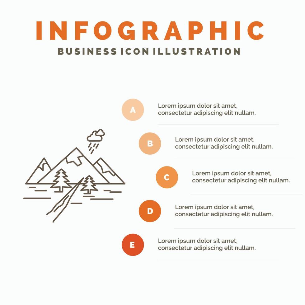 rocas Cerro. paisaje. naturaleza. plantilla de infografía de montaña para sitio web y presentación. icono de línea gris con ilustración de vector de estilo infográfico naranja