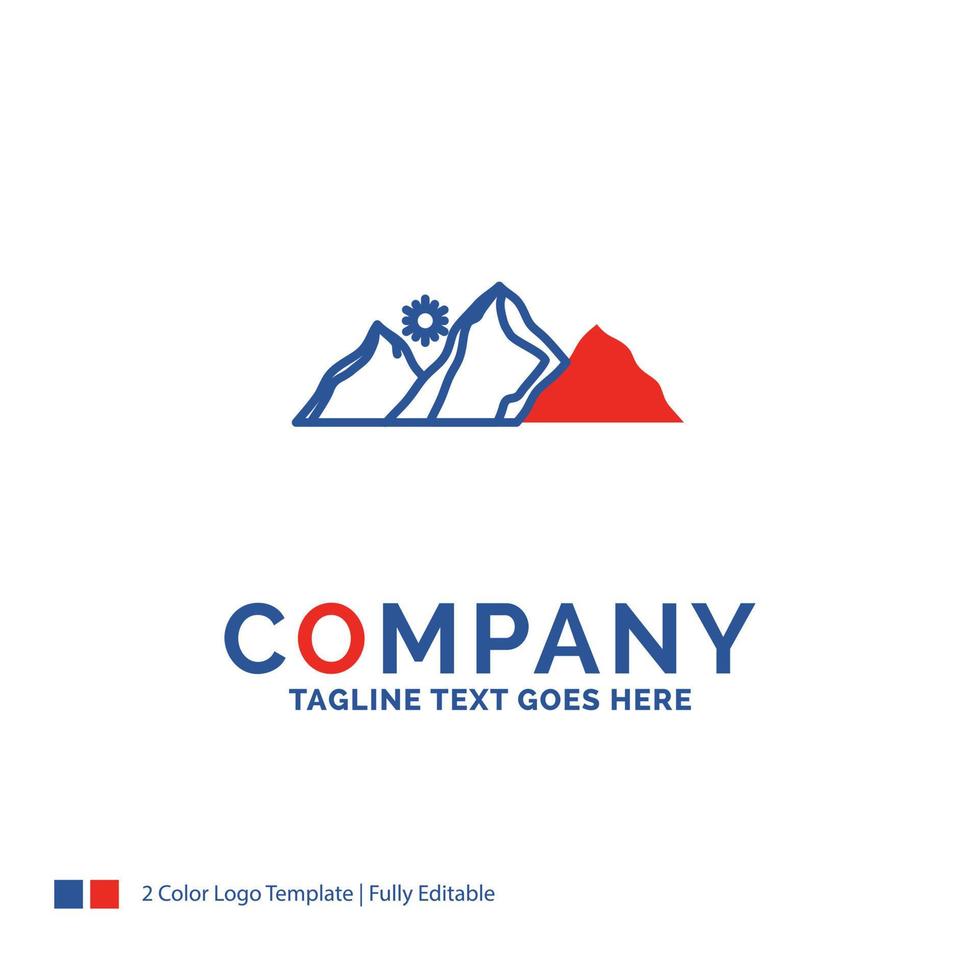 Company Name Logo Design For hill. landscape. nature. mountain. sun. Blue and red Brand Name Design with place for Tagline. Abstract Creative Logo template for Small and Large Business. vector