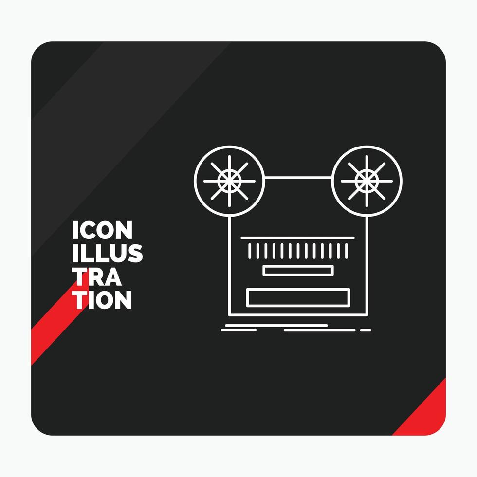 fondo de presentación creativa rojo y negro para registro. grabación. retro cinta. icono de línea de música vector