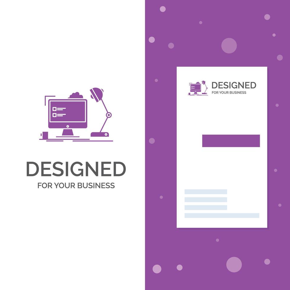 Business Logo for workplace. workstation. office. lamp. computer. Vertical Purple Business .Visiting Card template. Creative background vector illustration