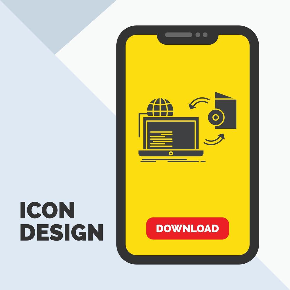 Disc. online. game. publish. publishing Glyph Icon in Mobile for Download Page. Yellow Background vector