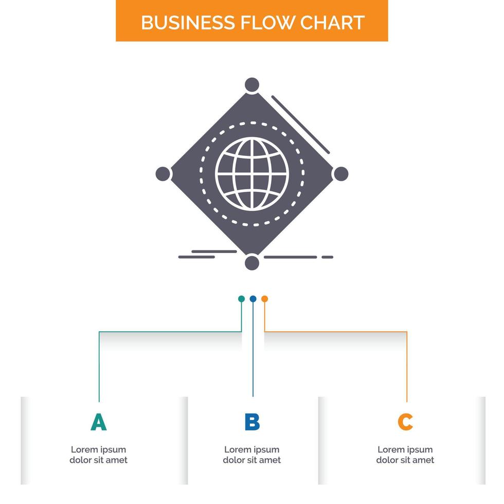 iot Internet. cosas. de. diseño de diagrama de flujo de negocios global con 3 pasos. icono de glifo para el lugar de plantilla de fondo de presentación para texto. vector