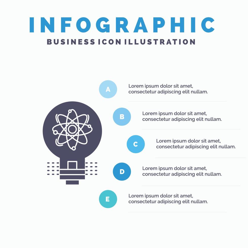 ocurrencia. innovación. luz. solución. plantilla de infografía de inicio para sitio web y presentación. icono de glifo gris con ilustración de vector de estilo infográfico azul.