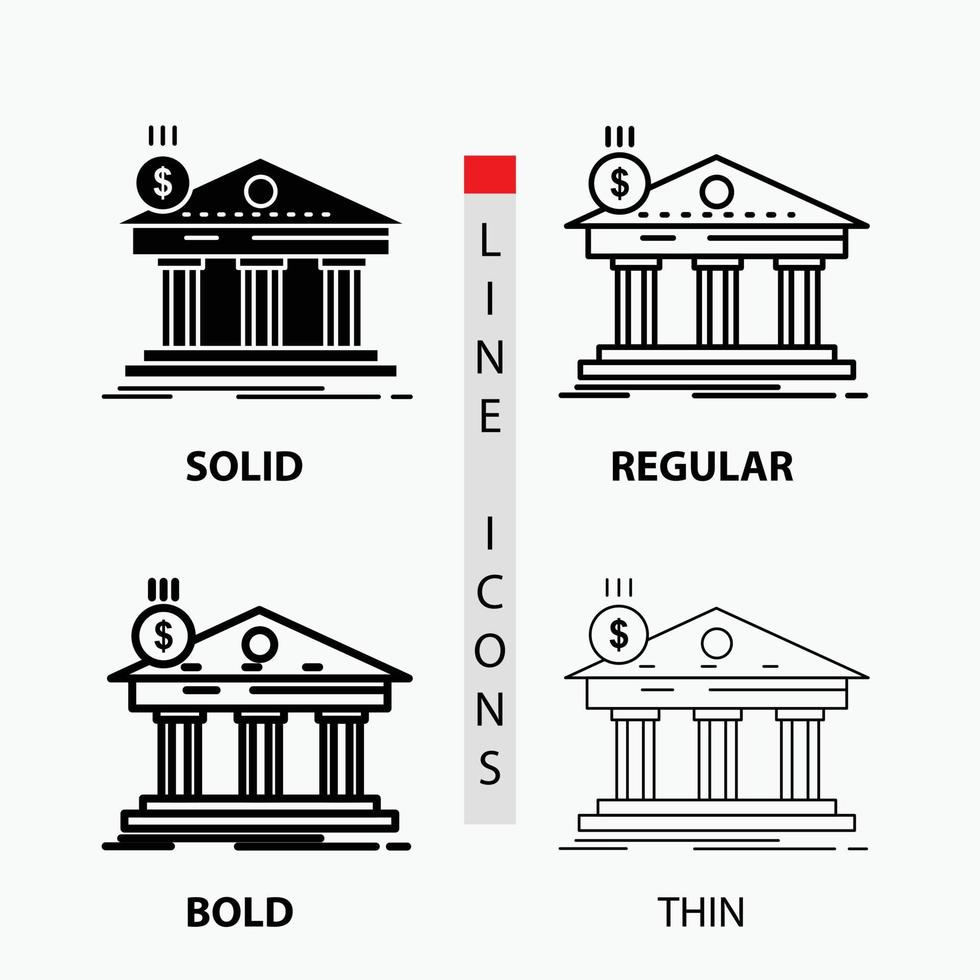 arquitectura. banco. bancario. edificio. icono federal en fino. regular. línea en negrita y estilo de glifo. ilustración vectorial vector