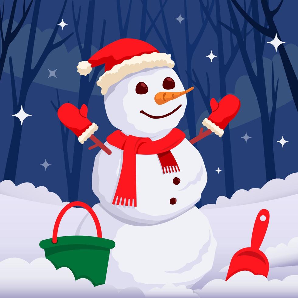 Make White Snowman In Winter vector