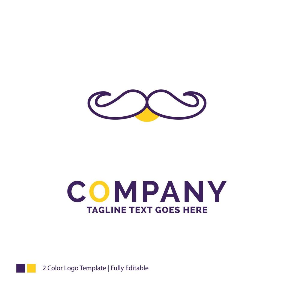 Company Name Logo Design For moustache. Hipster. movember. male. men. Purple and yellow Brand Name Design with place for Tagline. Creative Logo template for Small and Large Business. vector